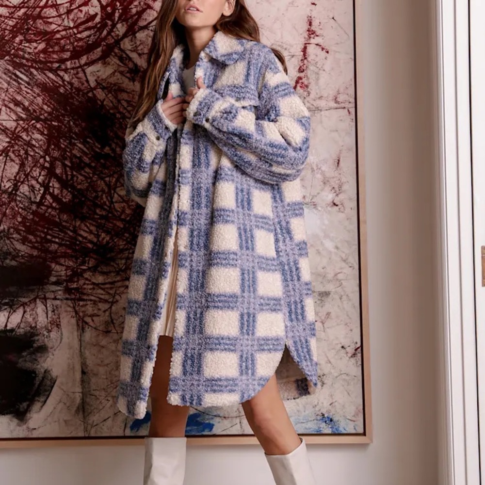 Lulu’s Blue Plaid Shearling Jacket